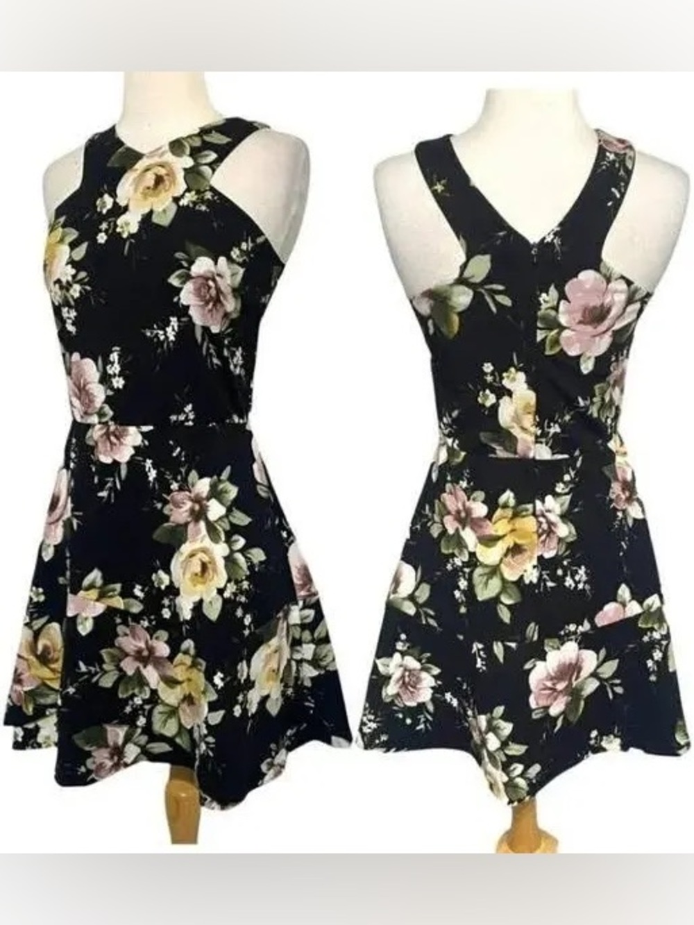 love...ady Black Floral Halter Mini Dress